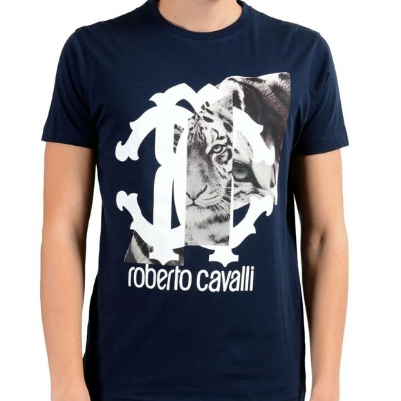 Roberto Cavalli Men's Blue Graphic Tiger T-Shirt - Picture 1 of 6
